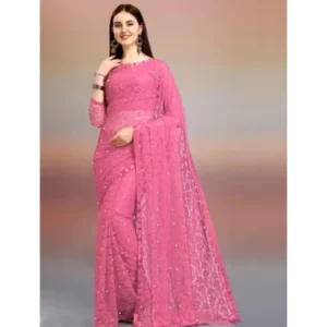 Generic Women's Net Self Design Saree With Unstitched Blouse 5.5Mtrย (Dark Pink)