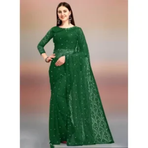 Generic Women's Net Self Design Saree With Unstitched Blouse 5.5Mtrย (Green)
