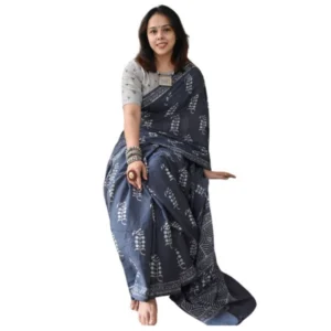 Generic Women's Linen Printed Saree With Unstitched Blouse 5.5Mtrย (Grey)