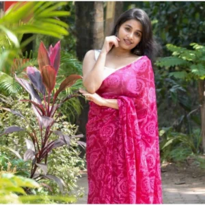 Generic Women's Georgette Printed Saree With Unstitched Blouse 5.5Mtrย (Pink)
