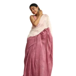 Generic Women's Linen Printed Saree With Unstitched Blouse 5.5Mtrย (White)