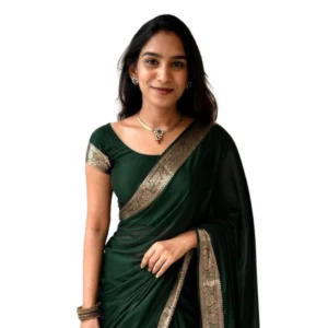 Generic Women's Vichitra Silk Printed Saree With Unstitched Blouse 5.5Mtrย (Green)