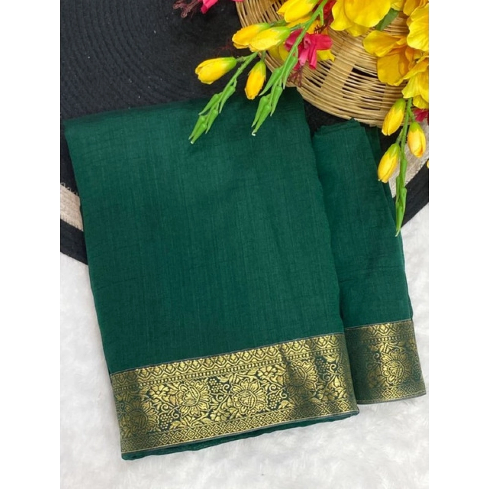 Generic Women's Vichitra Silk Printed Saree With Unstitched Blouse 5.5Mtr (Green) - Image 3