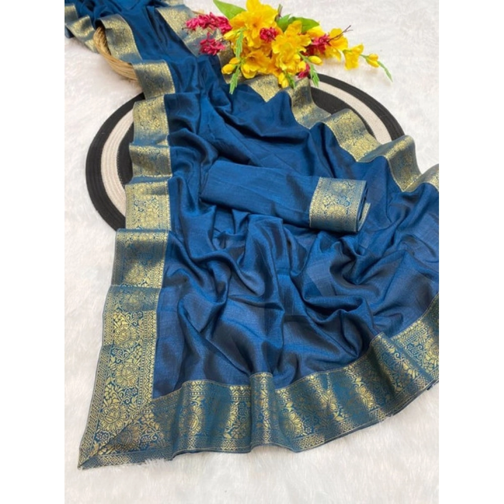 Generic Women's Vichitra Silk Printed Saree With Unstitched Blouse 5.5Mtr (Rama) - Image 2