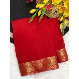 Generic Women's Vichitra Silk Printed Saree With Unstitched Blouse 5.5Mtrย (Red)
