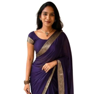 Generic Women's Vichitra Silk Printed Saree With Unstitched Blouse 5.5Mtrย (Purple)