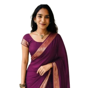 Generic Women's Vichitra Silk Printed Saree With Unstitched Blouse 5.5Mtrย (Wine)