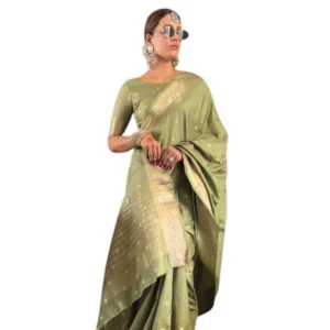Generic Women's Satin Printed Saree With Unstitched Blouse 5.5Mtrย (Green)