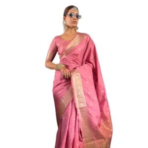 Generic Women's Satin Printed Saree With Unstitched Blouse 5.5Mtrย (Pink)