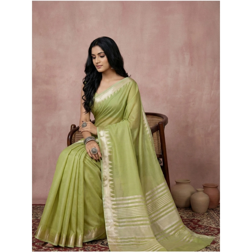 Generic Women's Cotton Printed Saree With Unstitched Blouse 5.5Mtr (Light Green) - Image 2