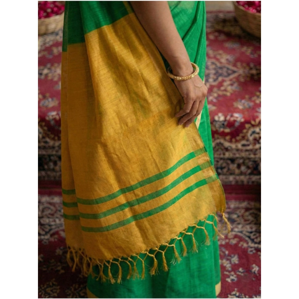 Generic Women's Cotton Printed Saree With Unstitched Blouse 5.5Mtr (Green) - Image 2
