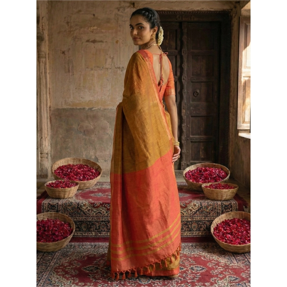 Generic Women's Cotton Printed Saree With Unstitched Blouse 5.5Mtr (Mustrad) - Image 4