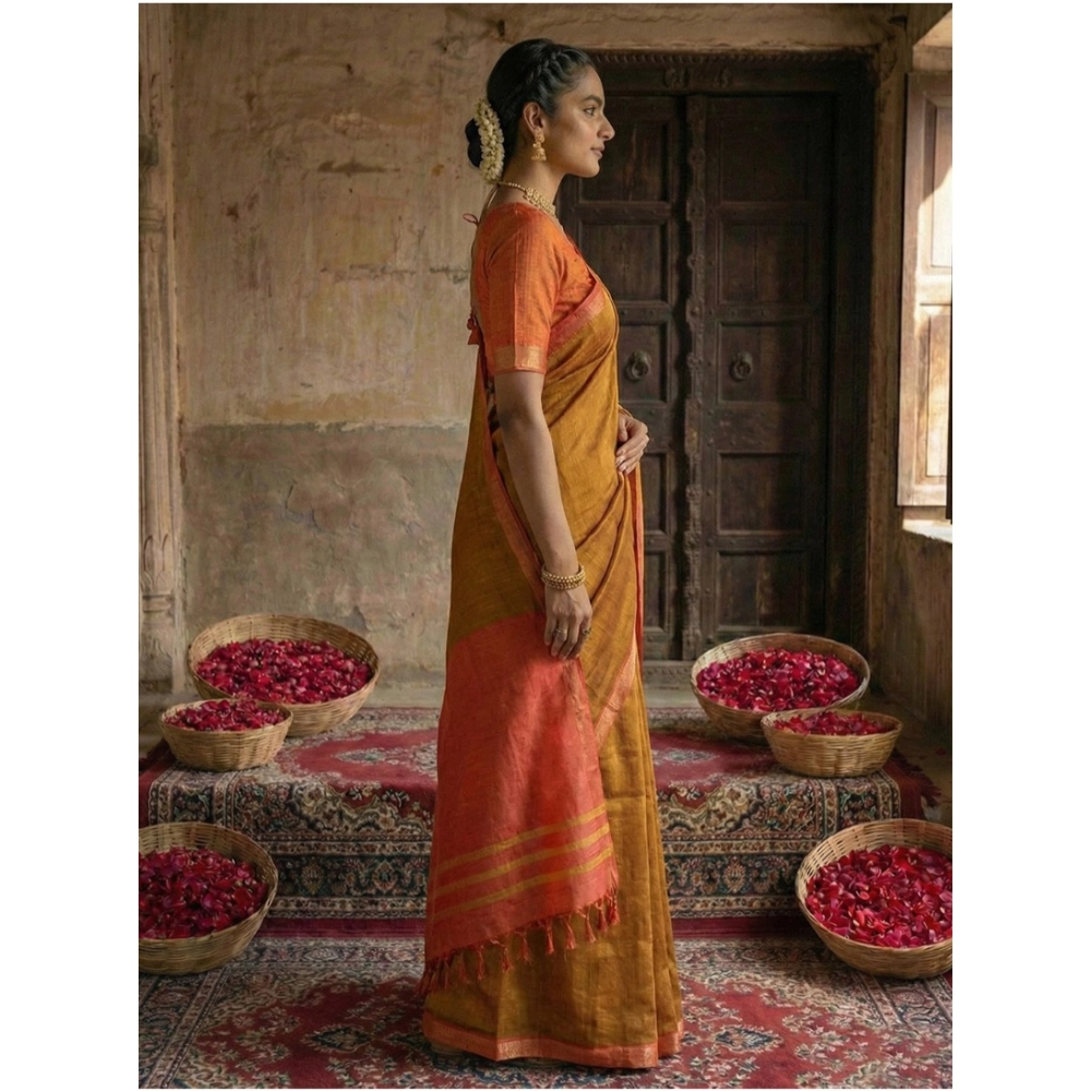 Generic Women's Cotton Printed Saree With Unstitched Blouse 5.5Mtr (Mustrad) - Image 3
