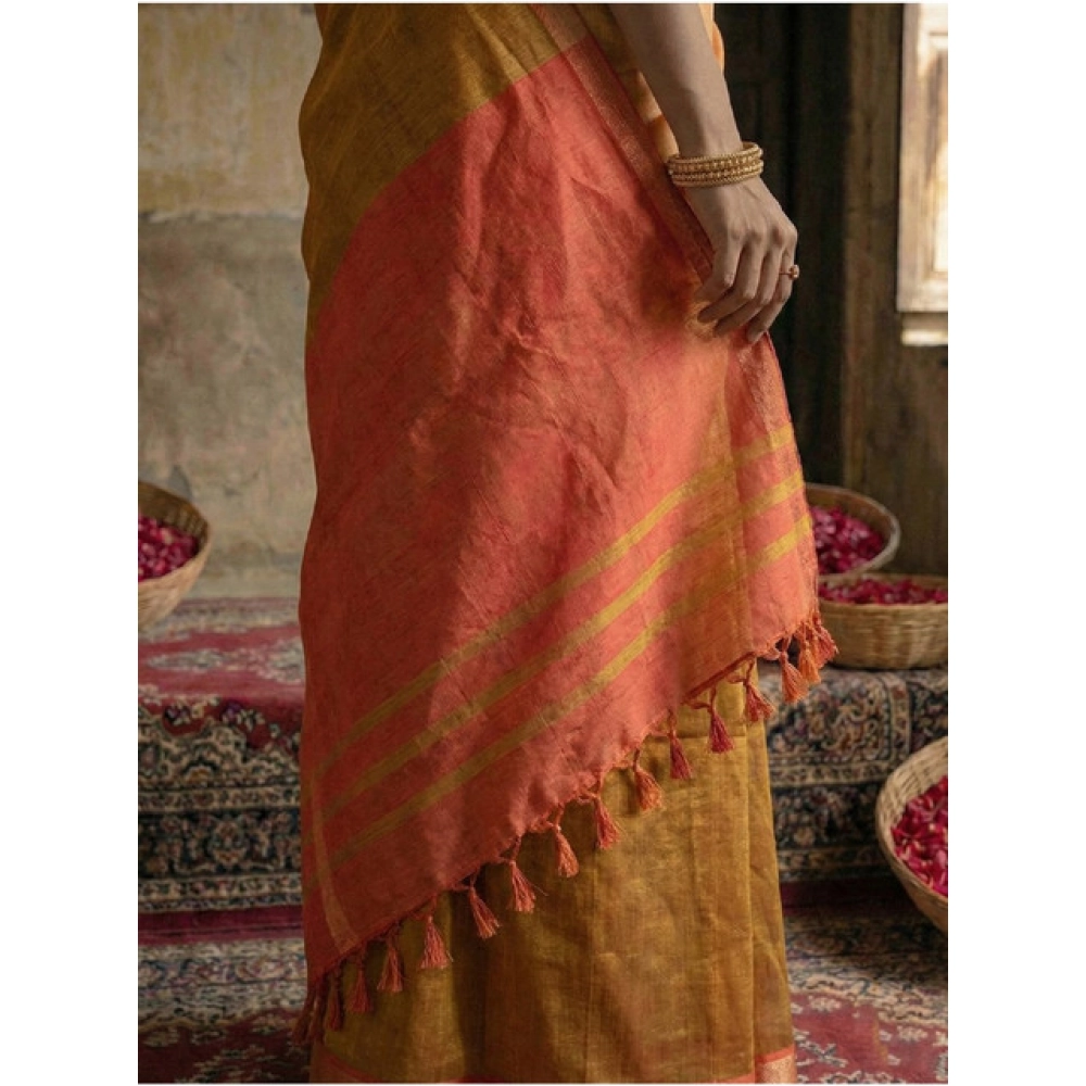 Generic Women's Cotton Printed Saree With Unstitched Blouse 5.5Mtr (Mustrad) - Image 2