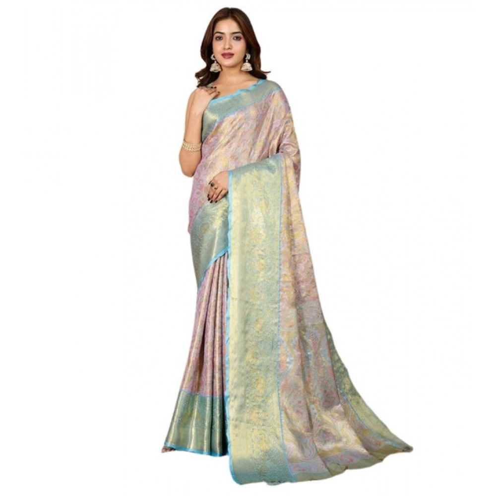 Generic Women's Jacquard Saree With Unstitched Blouse 5.5Mtr (Multicolor) - Image 4
