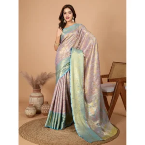 Generic Women's Jacquard Saree With Unstitched Blouse 5.5Mtrย (Multicolor)