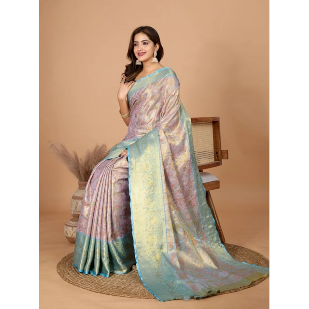 Generic Women's Jacquard Saree With Unstitched Blouse 5.5Mtr (Multicolor) - Image 3