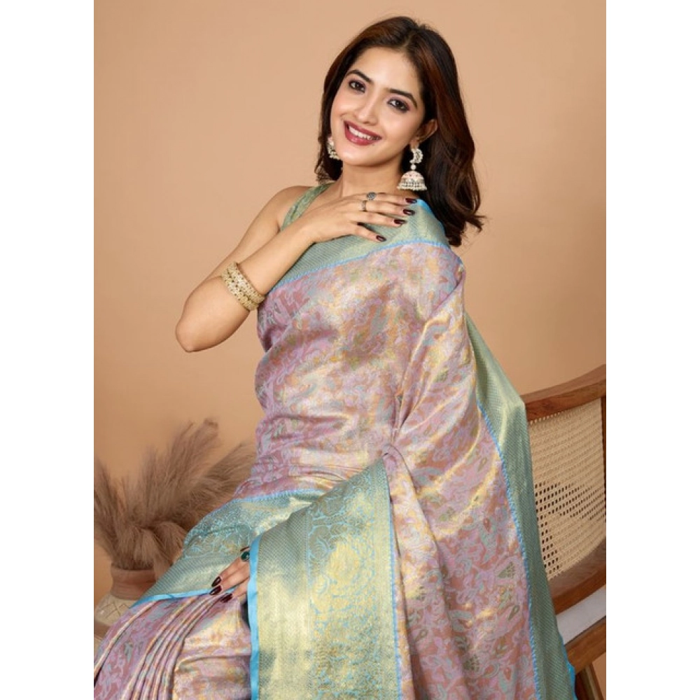 Generic Women's Jacquard Saree With Unstitched Blouse 5.5Mtr (Multicolor) - Image 2