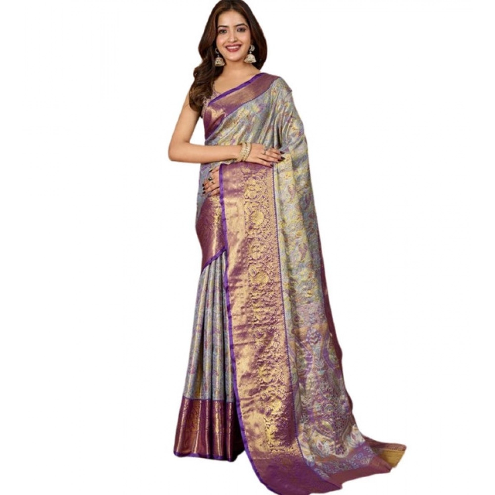 Generic Women's Jacquard Saree With Unstitched Blouse 5.5Mtr (Multicolor) - Image 4