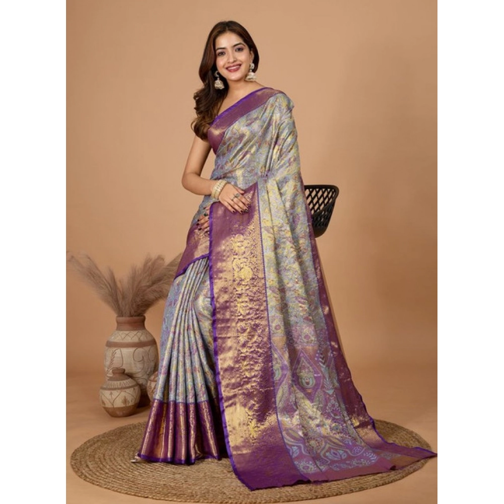 Generic Women's Jacquard Saree With Unstitched Blouse 5.5Mtr (Multicolor) - Image 3