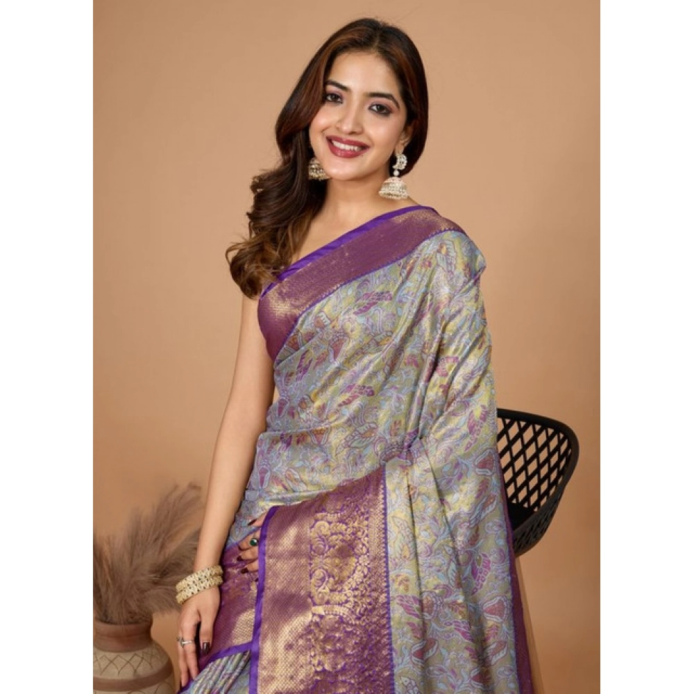 Generic Women's Jacquard Saree With Unstitched Blouse 5.5Mtr (Multicolor) - Image 2