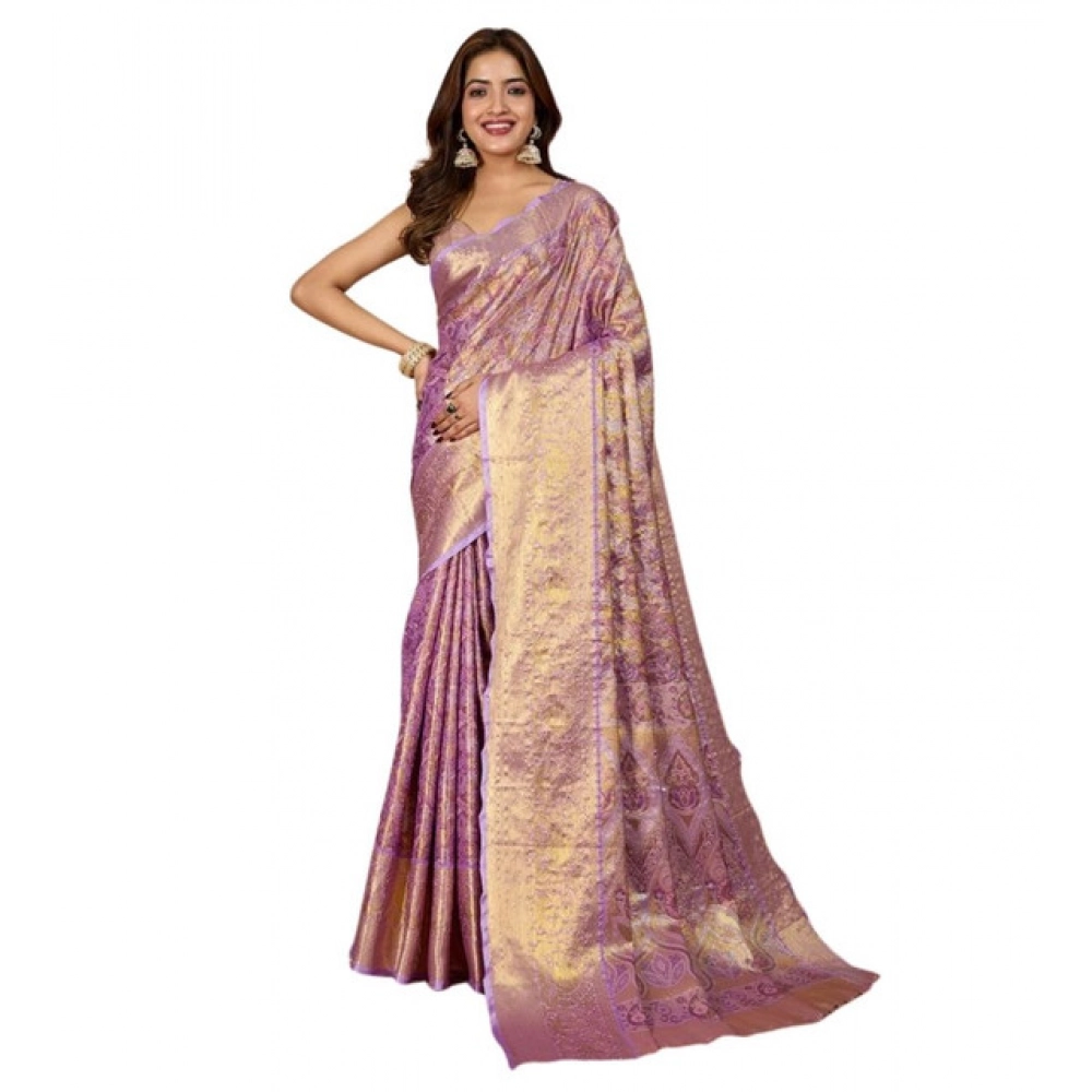 Generic Women's Jacquard Saree With Unstitched Blouse 5.5Mtr (Multicolor) - Image 4