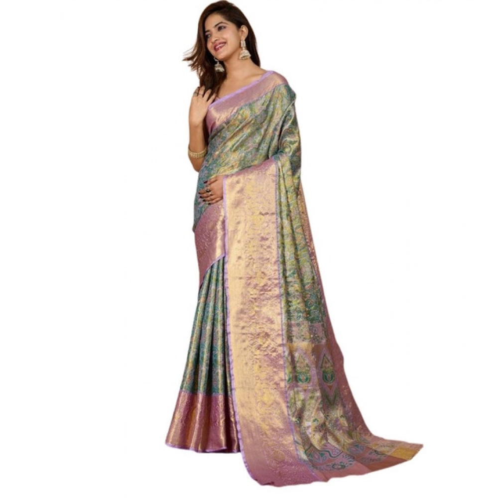 Generic Women's Jacquard Saree With Unstitched Blouse 5.5Mtr (Multicolor) - Image 4