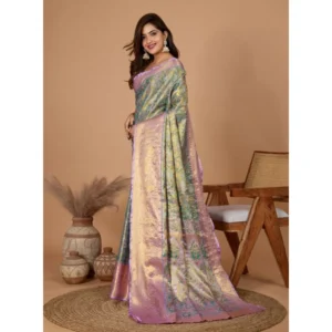 Generic Women's Jacquard Saree With Unstitched Blouse 5.5Mtrย (Multicolor)