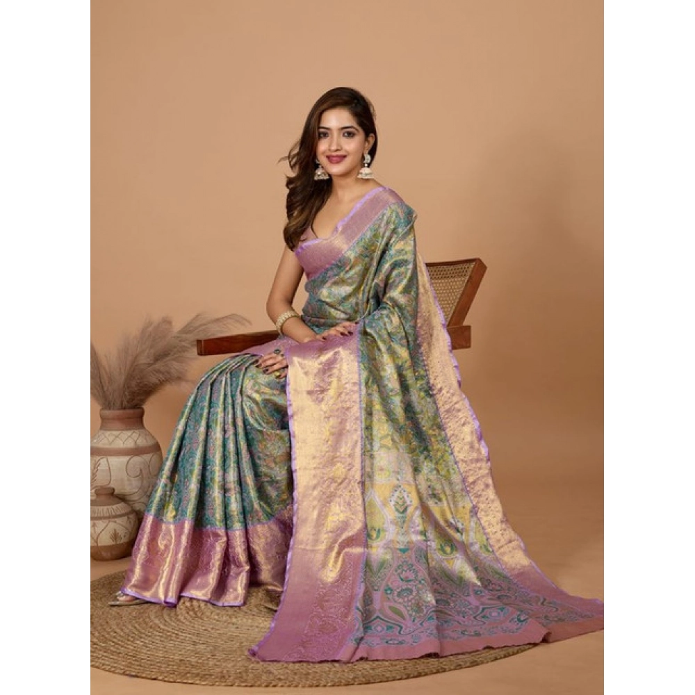 Generic Women's Jacquard Saree With Unstitched Blouse 5.5Mtr (Multicolor) - Image 3