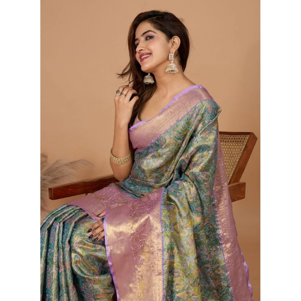 Generic Women's Jacquard Saree With Unstitched Blouse 5.5Mtr (Multicolor) - Image 2