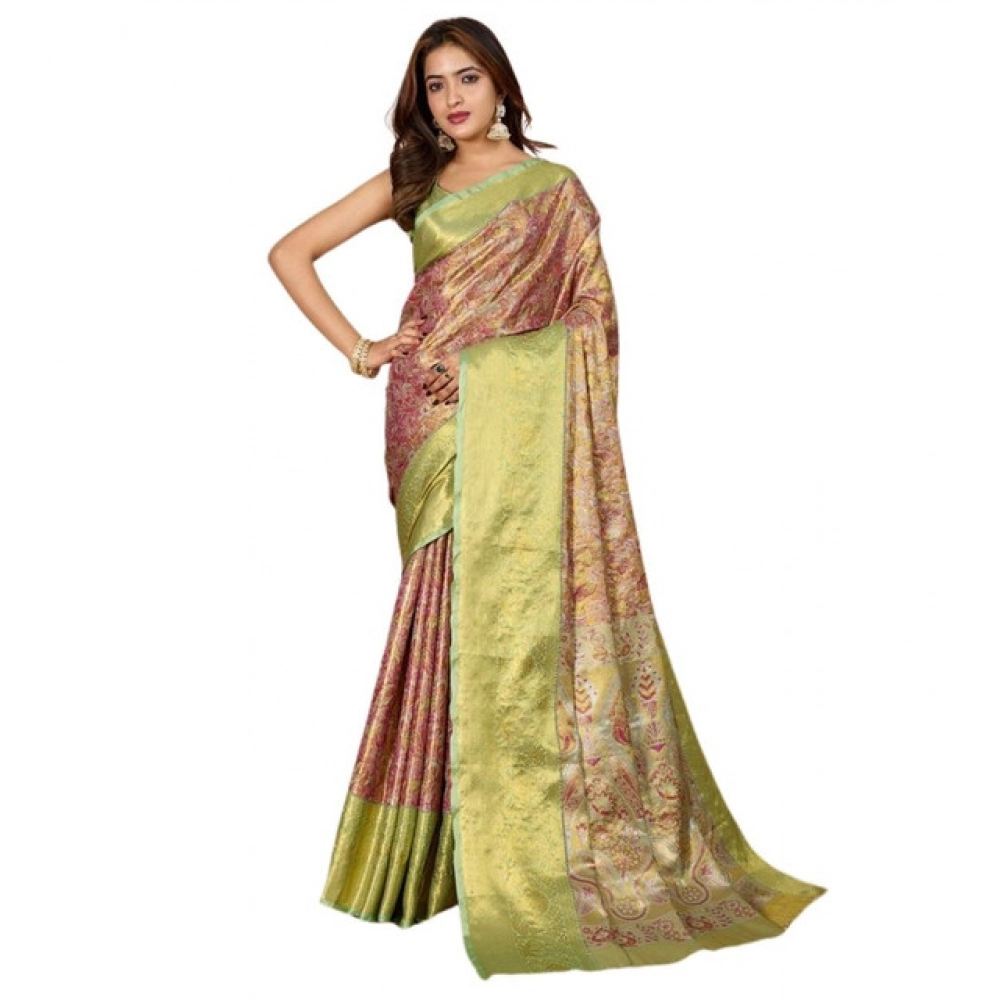 Generic Women's Jacquard Saree With Unstitched Blouse 5.5Mtr (Multicolor) - Image 4