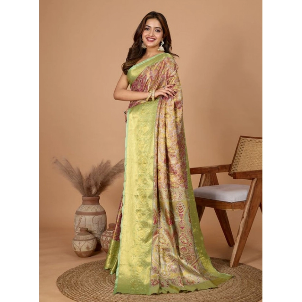 Generic Women's Jacquard Saree With Unstitched Blouse 5.5Mtr (Multicolor)