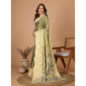 Generic Women's Jacquard Saree With Unstitched Blouse 5.5Mtrย (Olive)