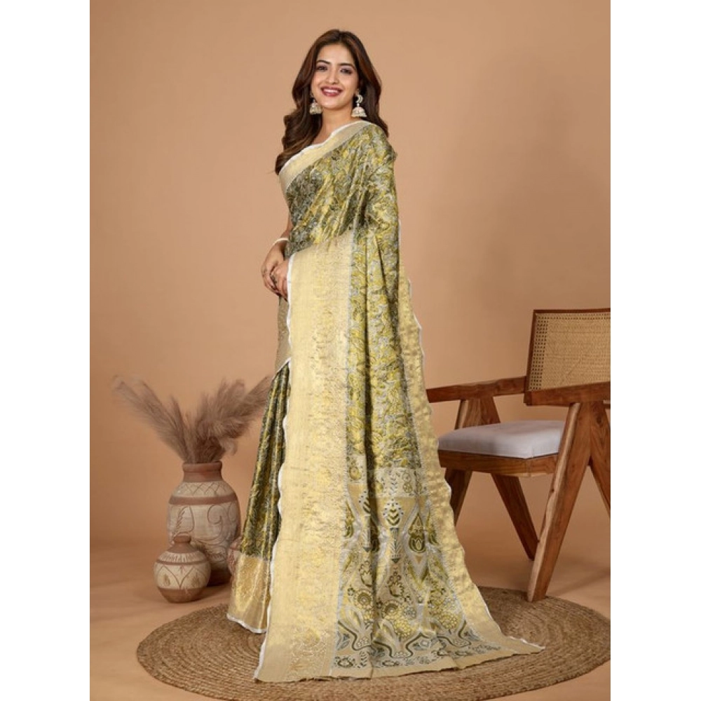 Generic Women's Jacquard Saree With Unstitched Blouse 5.5Mtr (Olive)