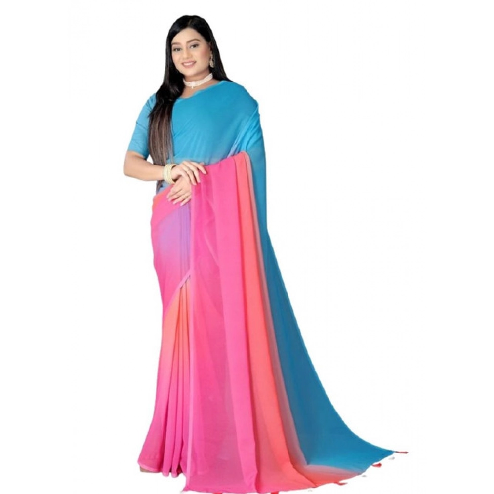 Generic Women's Georgette Floral Printed Saree With Unstitched Blouse 5.5Mtr (Multicolor) - Image 3