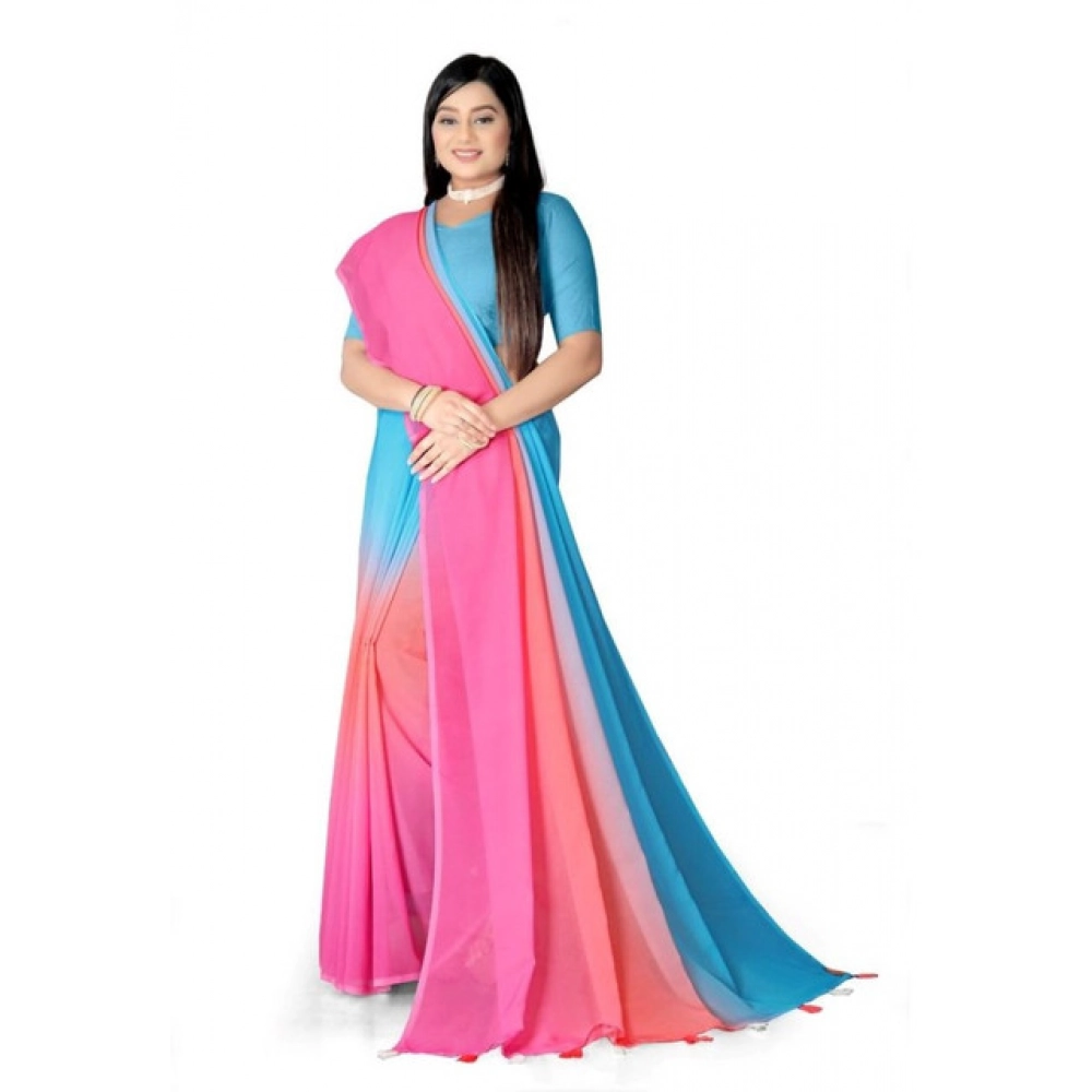 Generic Women's Georgette Floral Printed Saree With Unstitched Blouse 5.5Mtr (Multicolor)