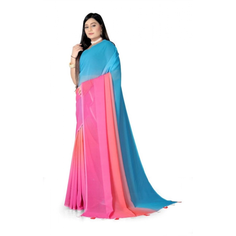 Generic Women's Georgette Floral Printed Saree With Unstitched Blouse 5.5Mtr (Multicolor) - Image 2
