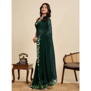 Generic Women's Georgette Printed Saree With Unstitched Blouse 5.5Mtrย (Green)