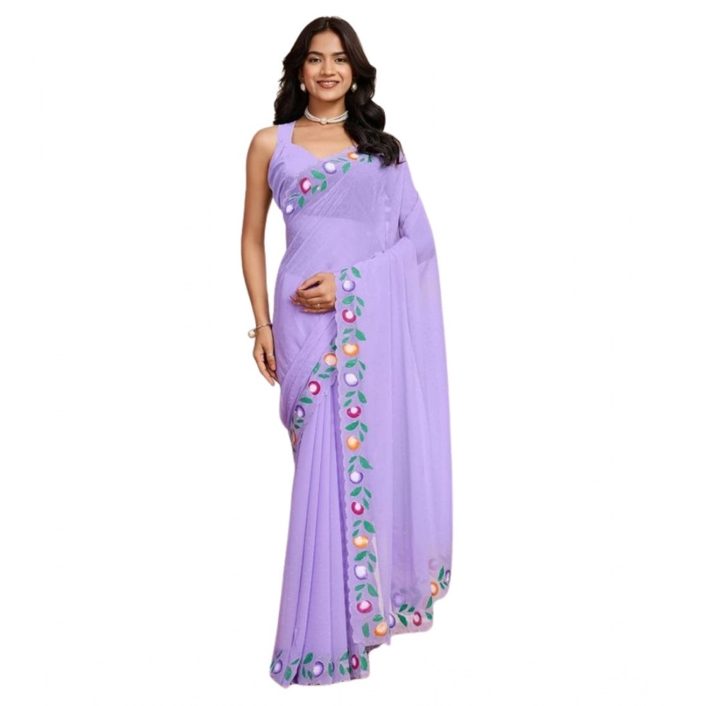 Generic Women's Georgette Printed Saree With Unstitched Blouse 5.5Mtr (Lavender) - Image 4