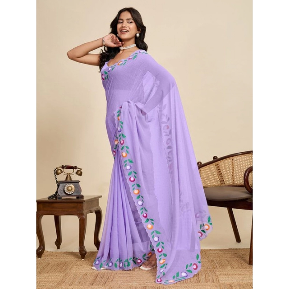 Generic Women's Georgette Printed Saree With Unstitched Blouse 5.5Mtr (Lavender)