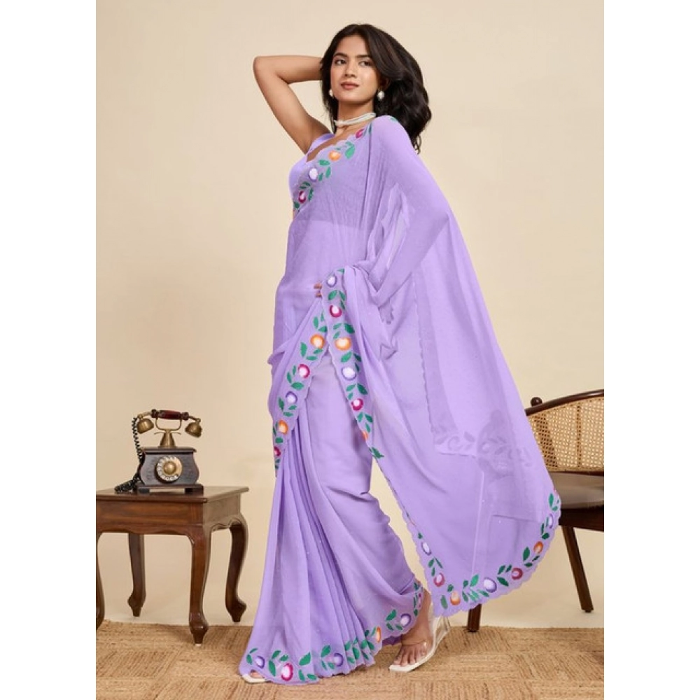 Generic Women's Georgette Printed Saree With Unstitched Blouse 5.5Mtr (Lavender) - Image 2