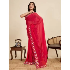 Generic Women's Georgette Printed Saree With Unstitched Blouse 5.5Mtrย (Red)