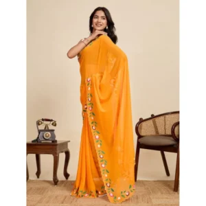 Generic Women's Georgette Printed Saree With Unstitched Blouse 5.5Mtrย (Yellow)