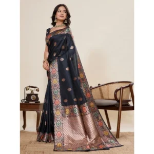 Generic Women's Faux_Banarasi_Silk Woven Saree With Unstitched Blouse 5.5Mtrย (Black)