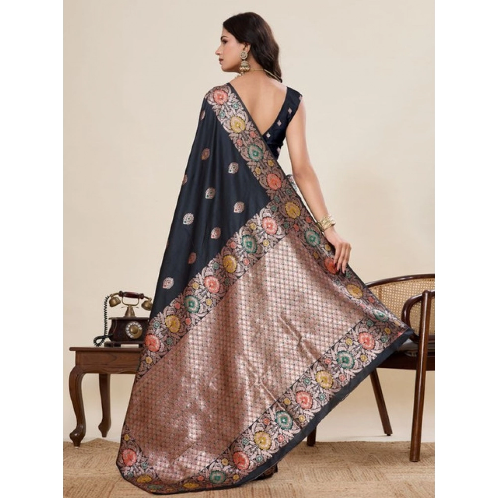 Generic Women's Faux_Banarasi_Silk Woven Saree With Unstitched Blouse 5.5Mtr (Black) - Image 2