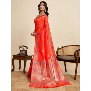 Generic Women's Faux_Banarasi_Silk Woven Saree With Unstitched Blouse 5.5Mtrย (Coral)