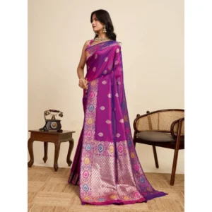 Generic Women's Faux_Banarasi_Silk Woven Saree With Unstitched Blouse 5.5Mtrย (Magenta)