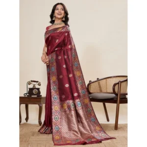 Generic Women's Faux_Banarasi_Silk Woven Saree With Unstitched Blouse 5.5Mtrย (Maroon)