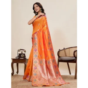 Generic Women's Faux_Banarasi_Silk Woven Saree With Unstitched Blouse 5.5Mtrย (Orange)