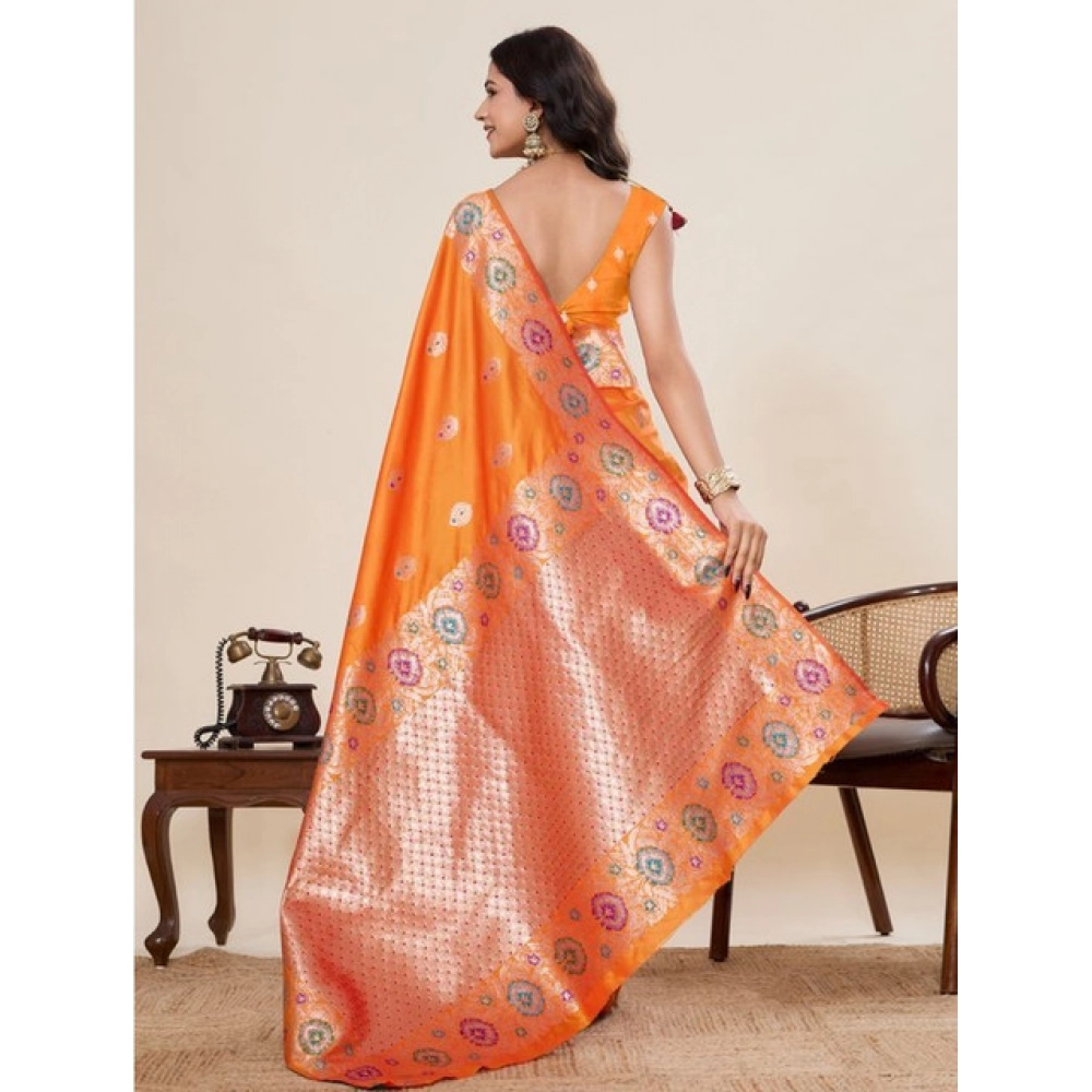 Generic Women's Faux_Banarasi_Silk Woven Saree With Unstitched Blouse 5.5Mtr (Orange) - Image 2